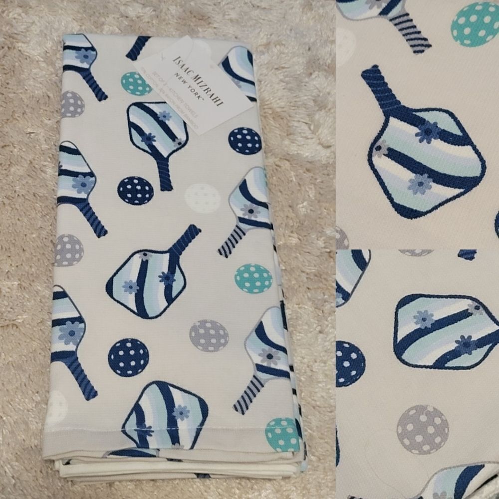 3 PICKLEBALL PADDLE BAT TOWELS COASTAL BLUE GREEN WHITE GIFT SET NEW YORK NWT